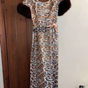 Vintage gold fur trim dress